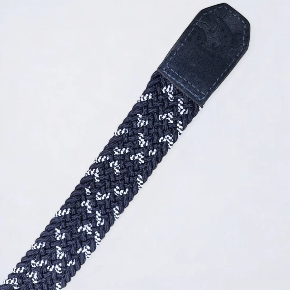 Robert Graham Jacob Belt Men's 36 Navy Braided Woven Stretch Leather Trim NWT